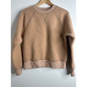 Everlane ReNewTeddy Fleece Pullover Sweatshirt Tan Relaxed Fit Women Size M